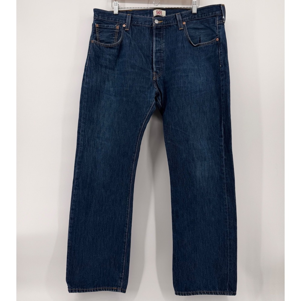 Levis 501 Original Straight Leg Dark Wash Blue Denim Jeans Mens 40x32 Button Fly